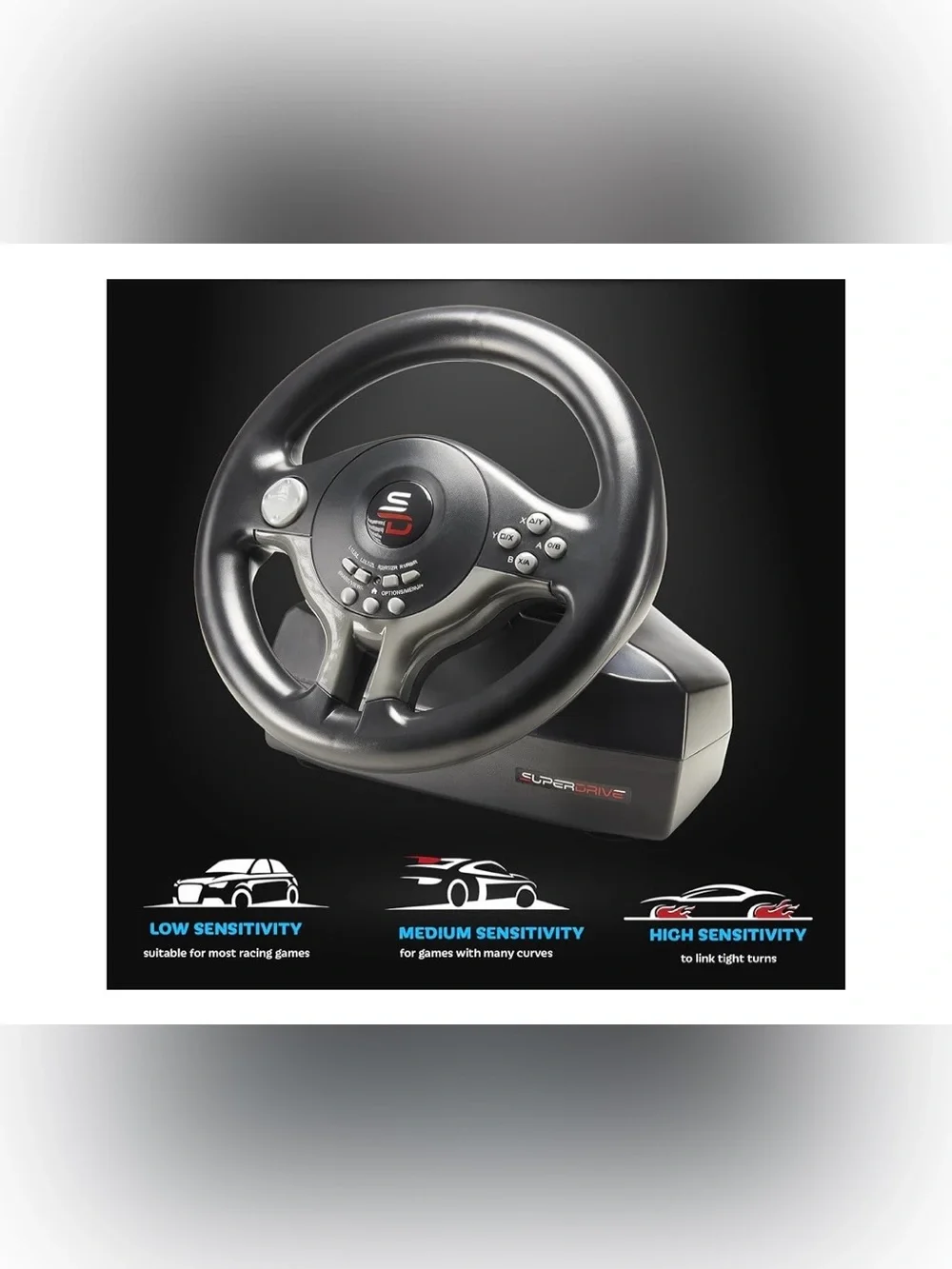 Black Racing Wheel Controller with Pedals